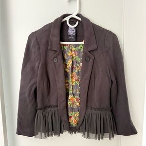 Free People Charcoal Ruffle Blazer